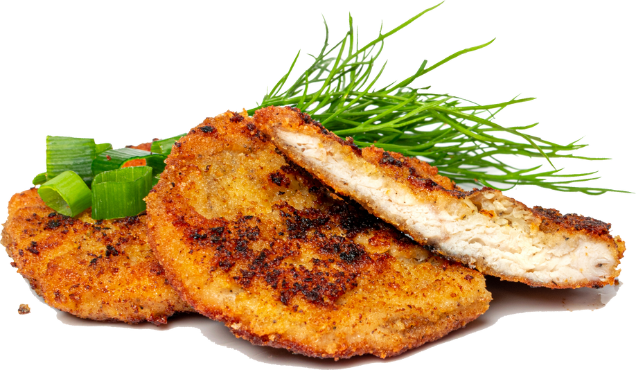 Schnitzel Isolated, Roasted Breaded Chicken Fillet, Homemade Escalope, Viennese Schnitzel on White